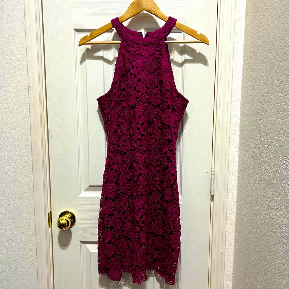 Lulus Magenta Floral Sleeveless Cocktail Dress - Size Large